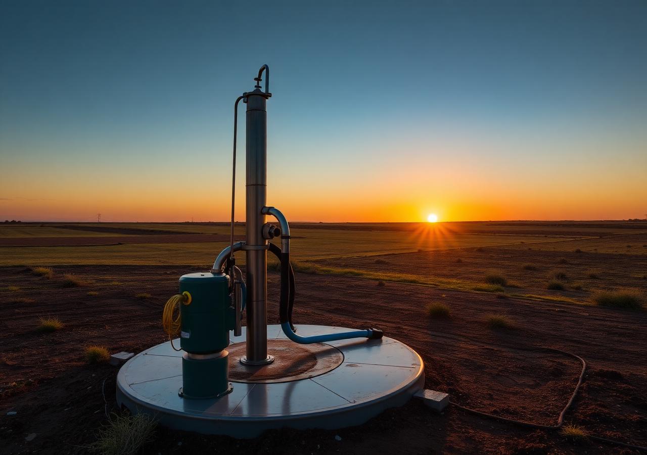 Borehole on a South African farm at sunrise